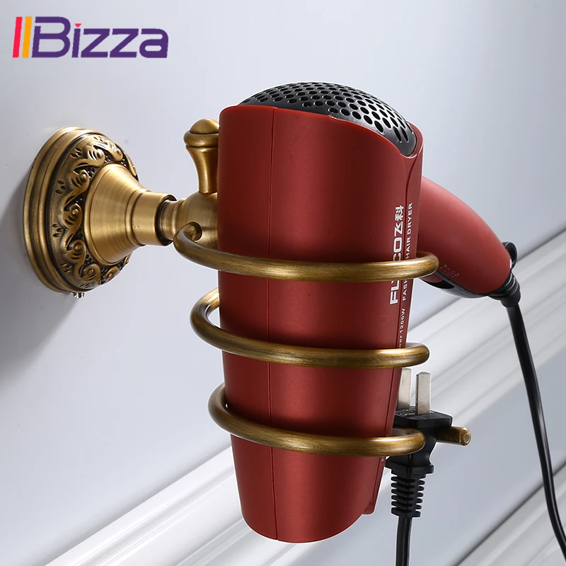 Однотонный алюминиевый античный настенный держатель для фена полка органайзер