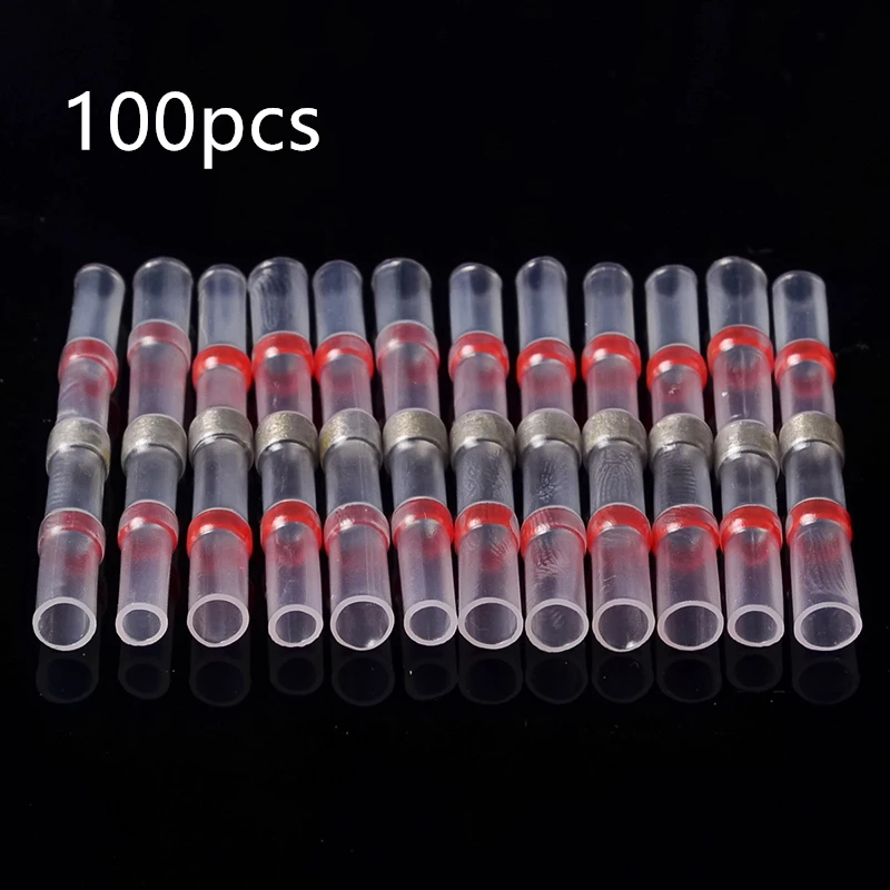 

100pcs Waterproof Solder Seal Wire Connectors Heat Shrink Butt Connectors Wire Terminals Insulated