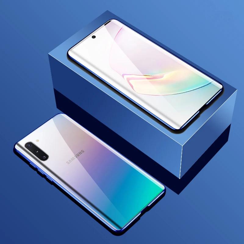 Синий Металлический чехол с магнитной адсорбцией для samsung Galaxy A70 A60 A50 A9 A8 A7, задняя крышка из закаленного стекла на магните для samsung M30S 20, чехол - Цвет: Синий