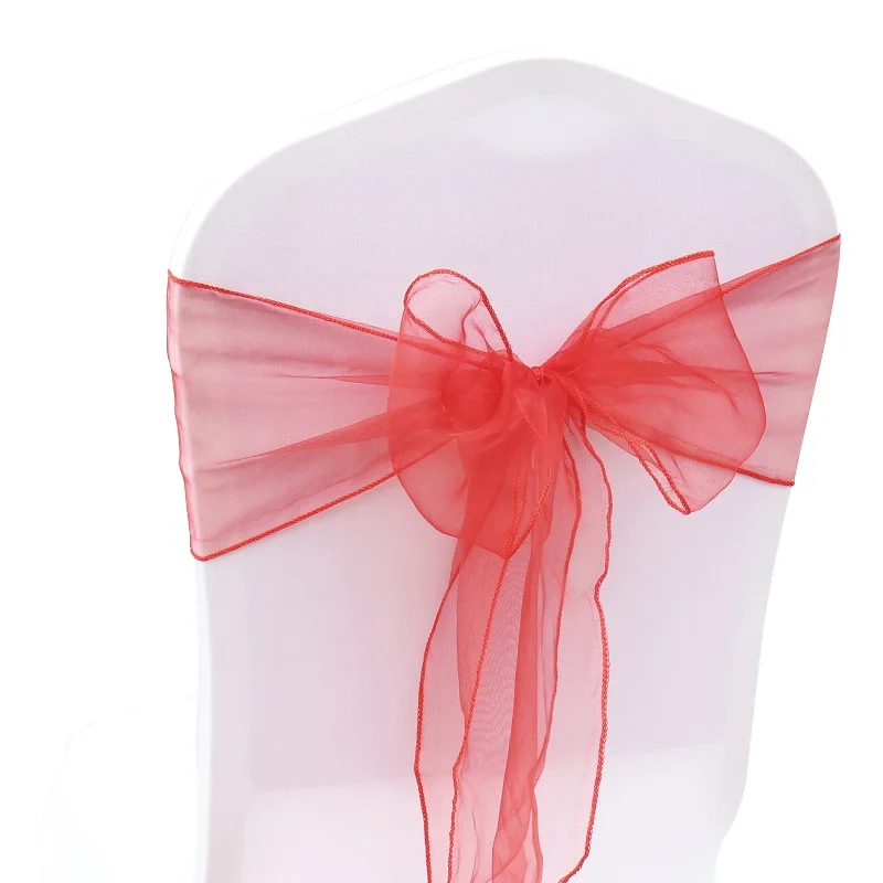 Red 100 шт./компл. органза высокое качество накидки на стулья для свадебного стула Узел крышка украшения стульев лук ремень Галстуки для свадьбы, банкета, на застежке - Цвет: Red