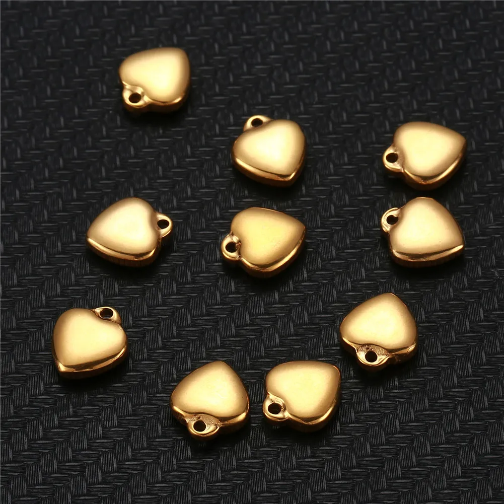 5 шт./лот подвески из полированной нержавеющей стали в виде сердца золотого и