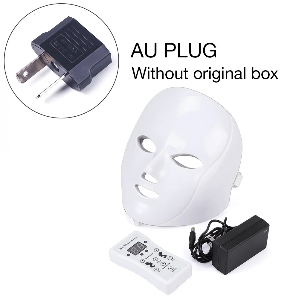AU PLUG without BOX 7 цветов светодиодный аппарат для ухода за кожей лица против морщин устройство для удаления акне Красота спа устройство омоложение кожи белый маска для лица - Цвет: AU PLUG without BOX