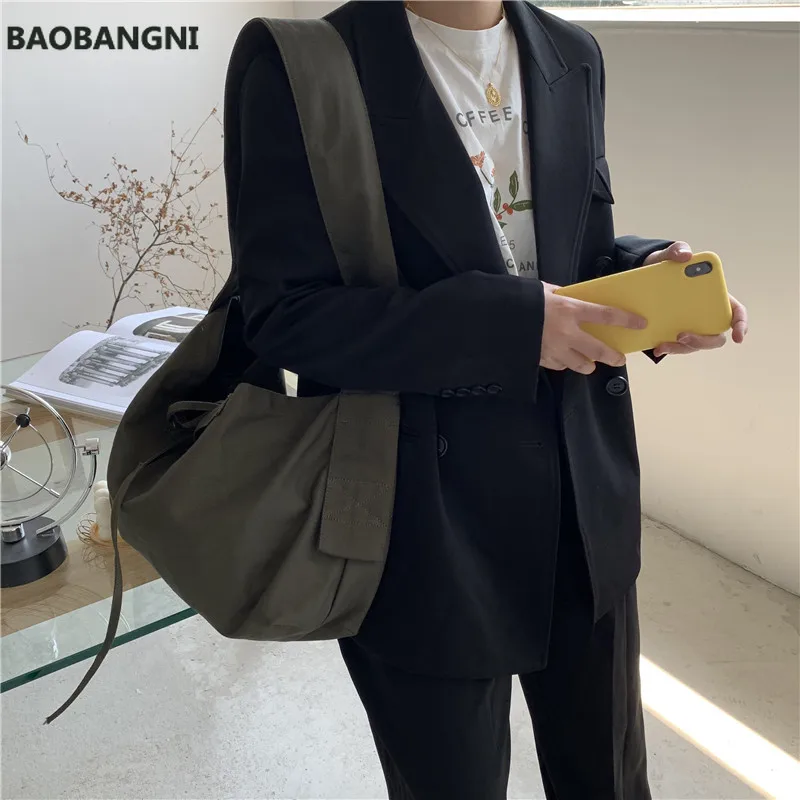 Teenager Brief Style Canvas Handbag Women Eco Environmental Cotton Fabric Bucket Shoulder Bag Female Big Size Soft Slouch Bag