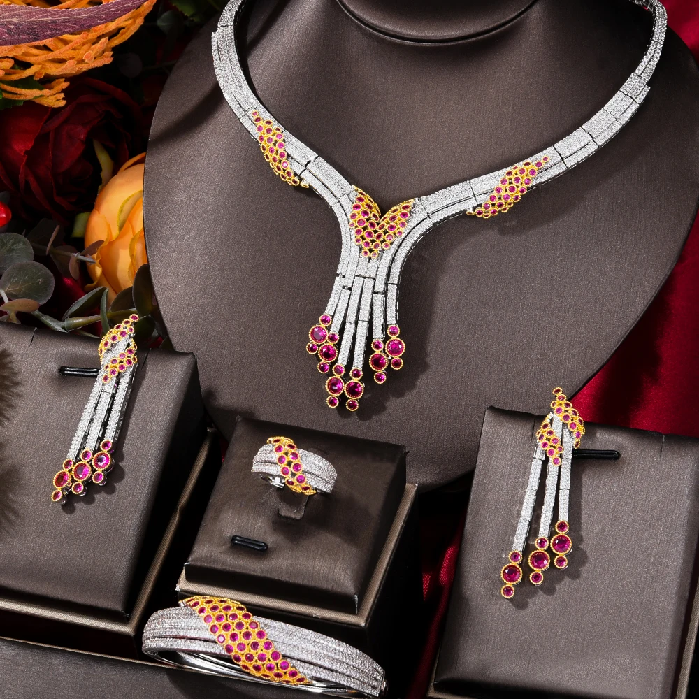 

GODKI Новое поступление 4 шт индийский набор украшений для женщин Свадебные с кубическим Цирконом Кристалл Naija Африканский Дубай Свадебный на...