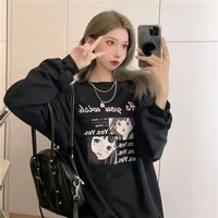 2021 spring and autumn new tide brand salt series womens net red japanese cartoon thin print loose long sleeve top