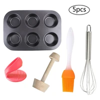 5 pcsset carbon steel cakes molds baking accessories non stick egg tart mold silicone oil brush kitchen cake tools