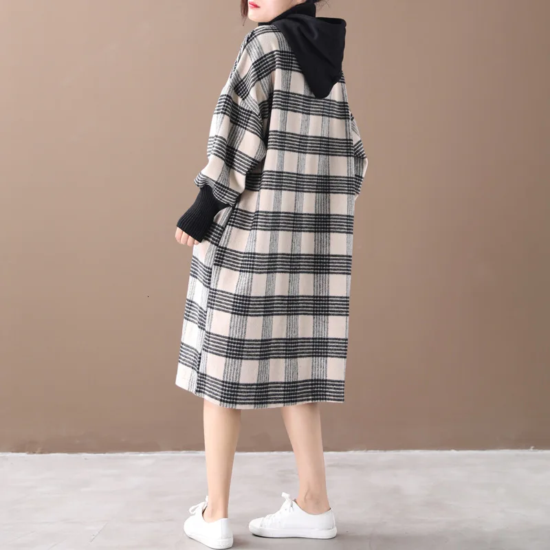 Max LuLu Winter Luxury Korean Ladies Plaid Streetwear Women Vintage Long Hooded Dresses Casual Turtleneck Clothes Plus Size