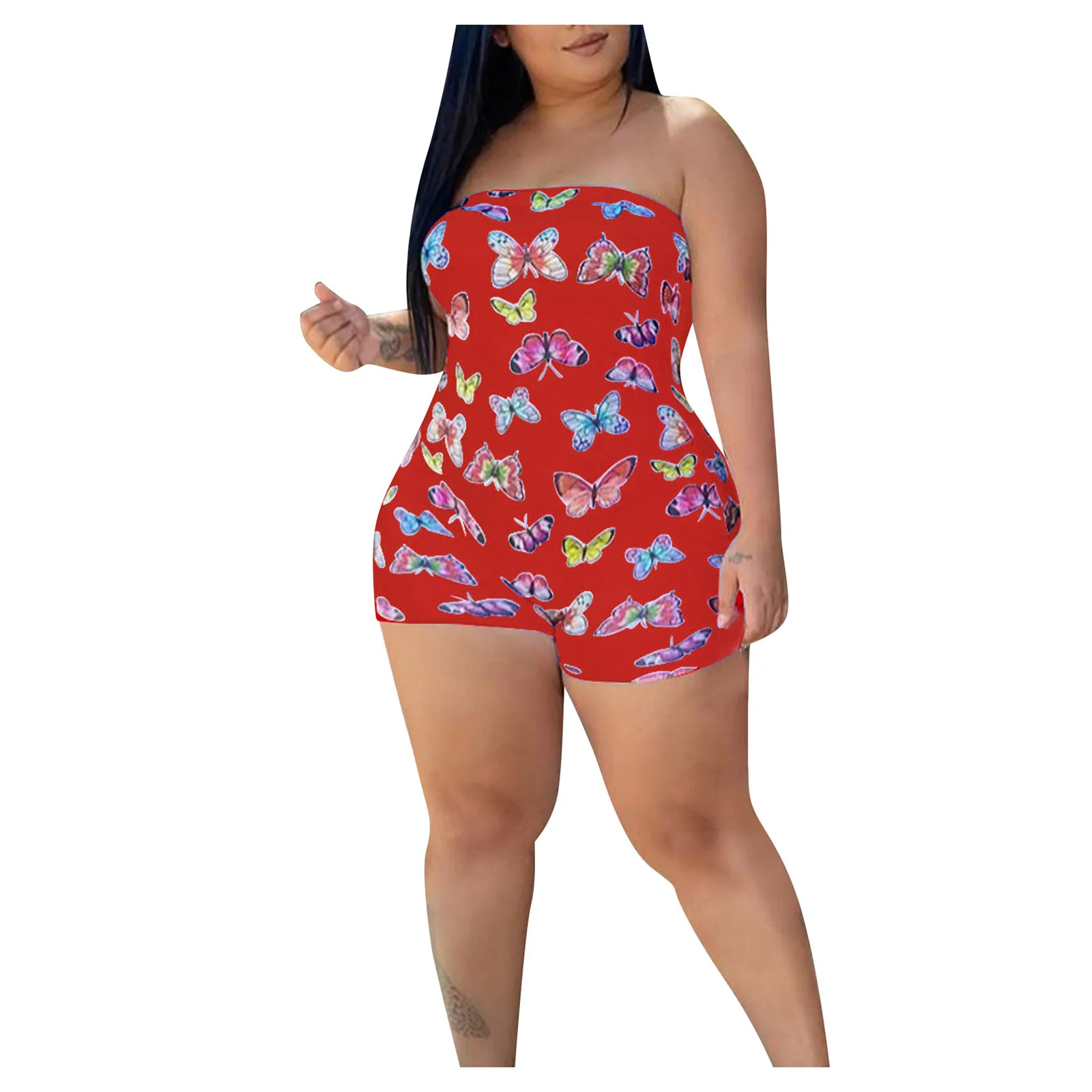 

Strapless Casual Women's One-line Tights Fashion Butterfly Jumpsuits Print Women's Jumpsuit
