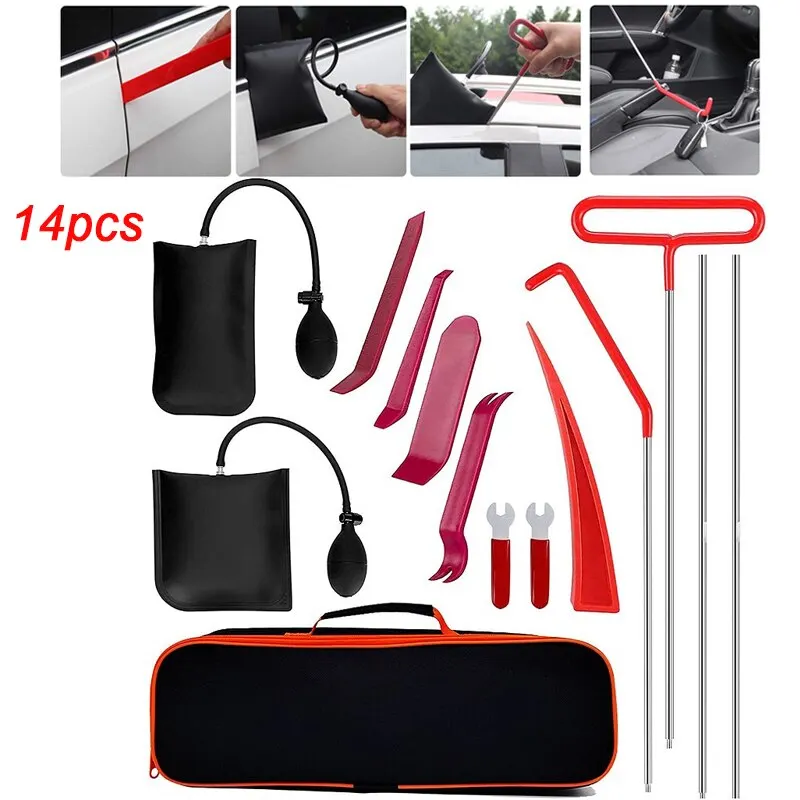 Car Tool Kit Door Open Grabber  Lockout Lock Pick Set Long Range Reach Hooking Key Lost In Truck Non-Marring Air Wedge Bag Pump