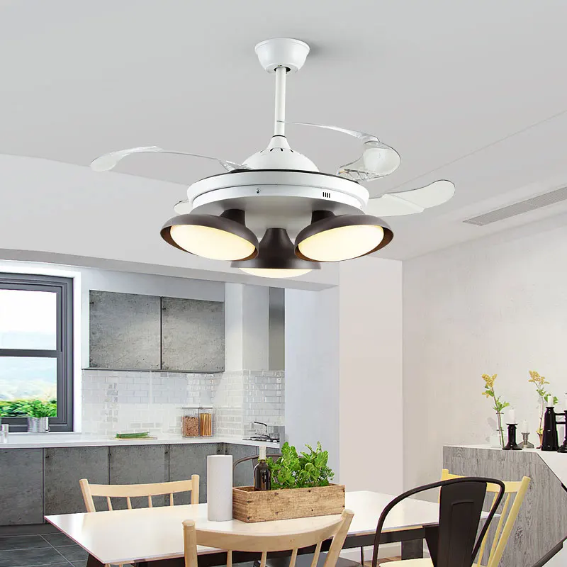 

Nordic Modern ABS Copper Remote Control Ceiling Fan With Light Hidden Blade Ceiling Fan Lamp Remote Control With Lights