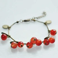 retro red beads cherry bracelet chain crystal womens sweet jewelry gift