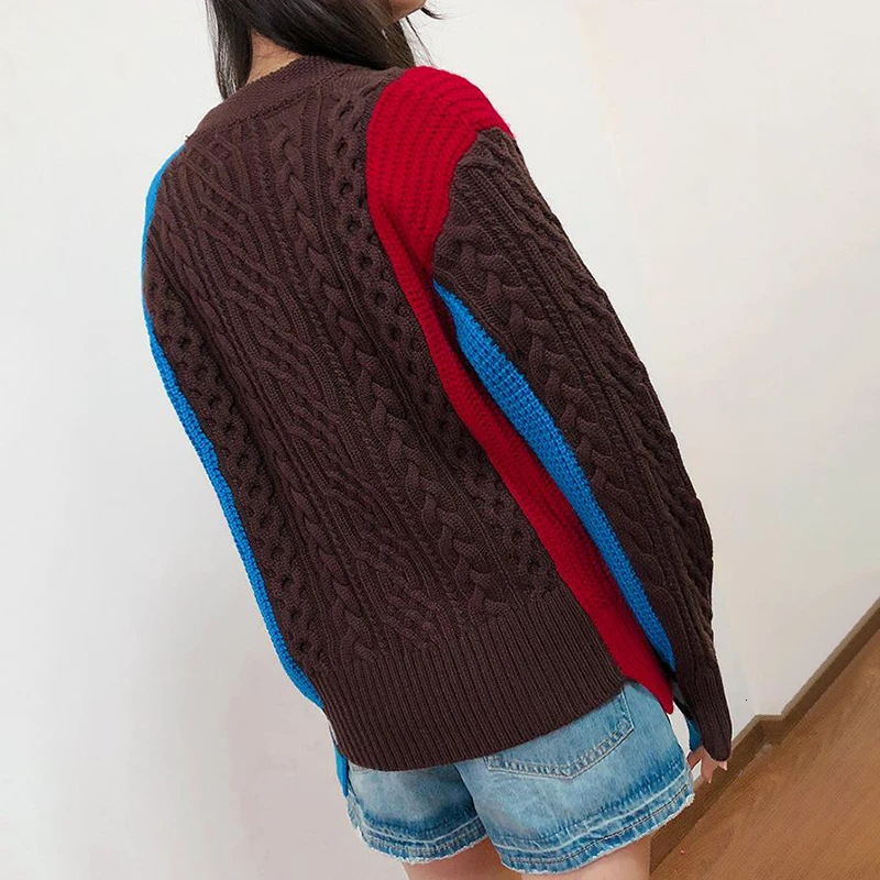 TWOTWINSTYLE лоскутный хит цвета женский свитер с длинным рукавом и круглым вырезом на