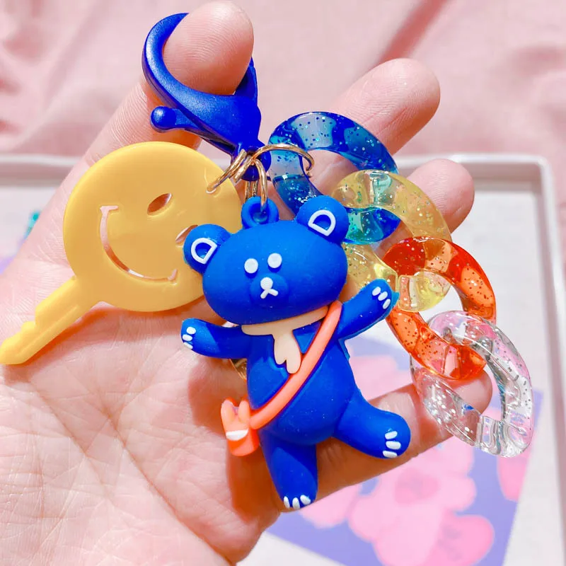 

Cartoon Smiling Face Little Bear Keychain Lovely Fashion Doll Women Bag Accessories Creative Car Key Pendant Keyring Jewelry New