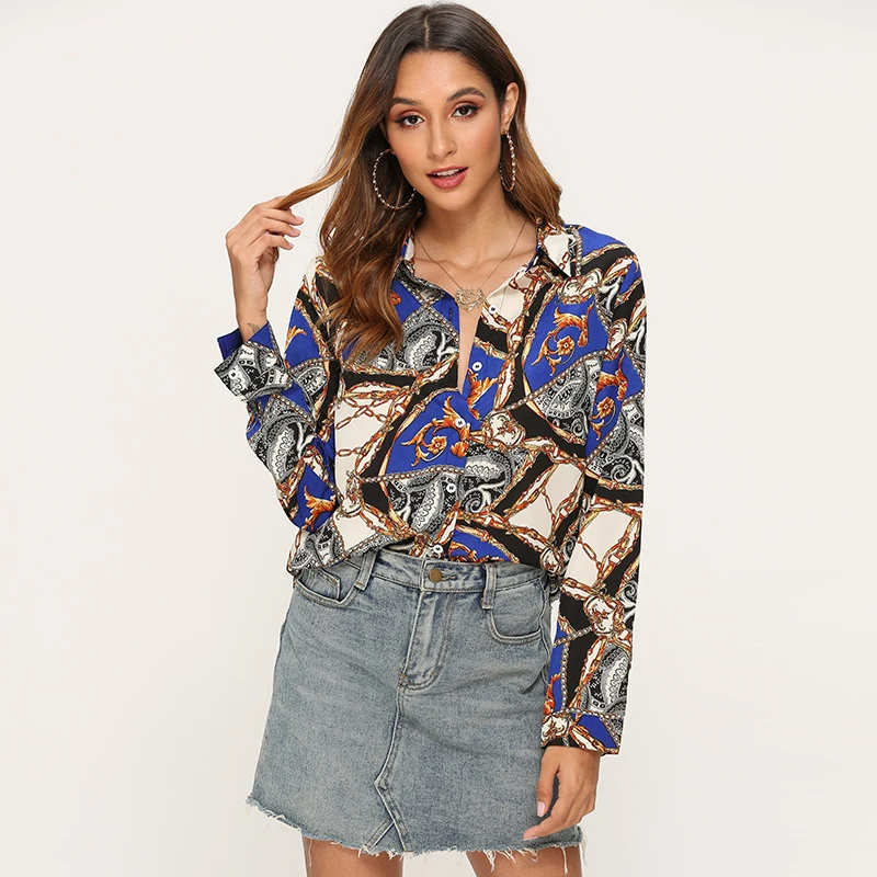 Женская Повседневная Блузка с длинными рукавами винтажный офисный топ отложным