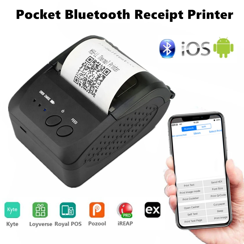 Мини карманный Bluetooth принтер беспроводной Термальный чековый для билета на