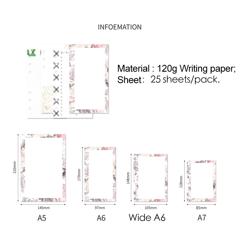 

Fromthenon Korean Cute Filler Paper Refill for Filofax Spiral Notebook A5A6A7 Planner Color Grid Blank Todo List Core Stationery