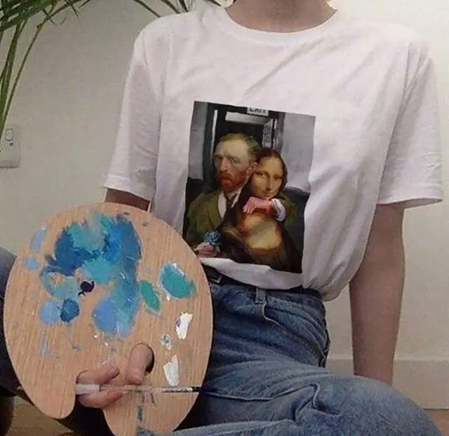 

PUDO HJN Mona Lisa Smile T-shirt Summer Pattern Kidnap Printed Van Gogh T Shirt Casual T-shirt Short Sleeve T Shirt