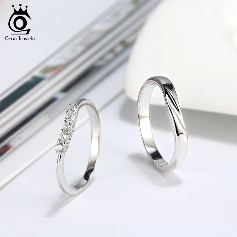 ORSA JEWELS простые S925 блестящие парные кольца из стерлингового серебра обручальное кольцо подарок на день Святого Валентина стильные Драгоценности SR195