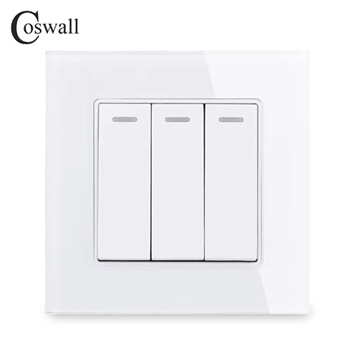 White COSWALL 3 банды 1 способ Роскошный Кристалл стекло панель светильник Переключатель ВКЛ/ВЫКЛ настенный выключатель 16A - Цвет: White