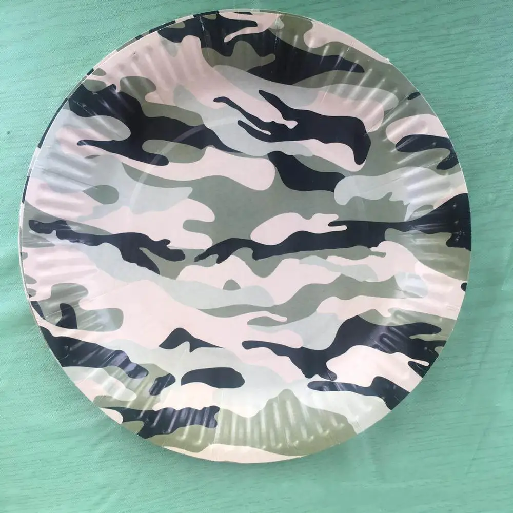 7inch Plate 10pcs Камуфляжный тематический набор, камуфляж, бумажный лоток, полотенце для чашек, баннер, флаг, камуфляж, день рождения, Han, тема, детский день, вечерние принадлежности - Цвет: 7inch Plate 10pcs