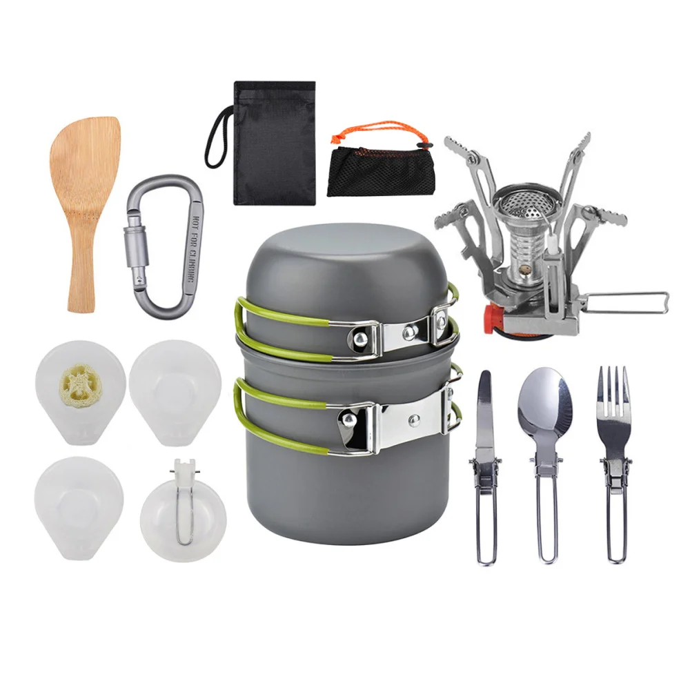 

1 Set of Durable and Protable Camping Set Pot Portable Picnic Ccooker Set(White)
