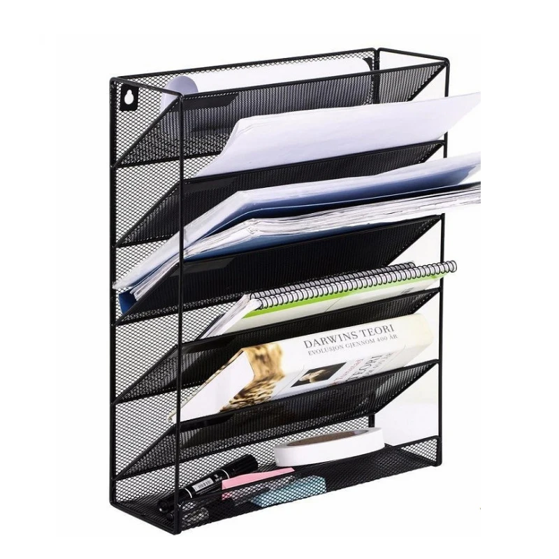 Creative Iron Wall-Mounted File Rack Five-layer Magazine Notebook Storage Shelf Home Office Supplies