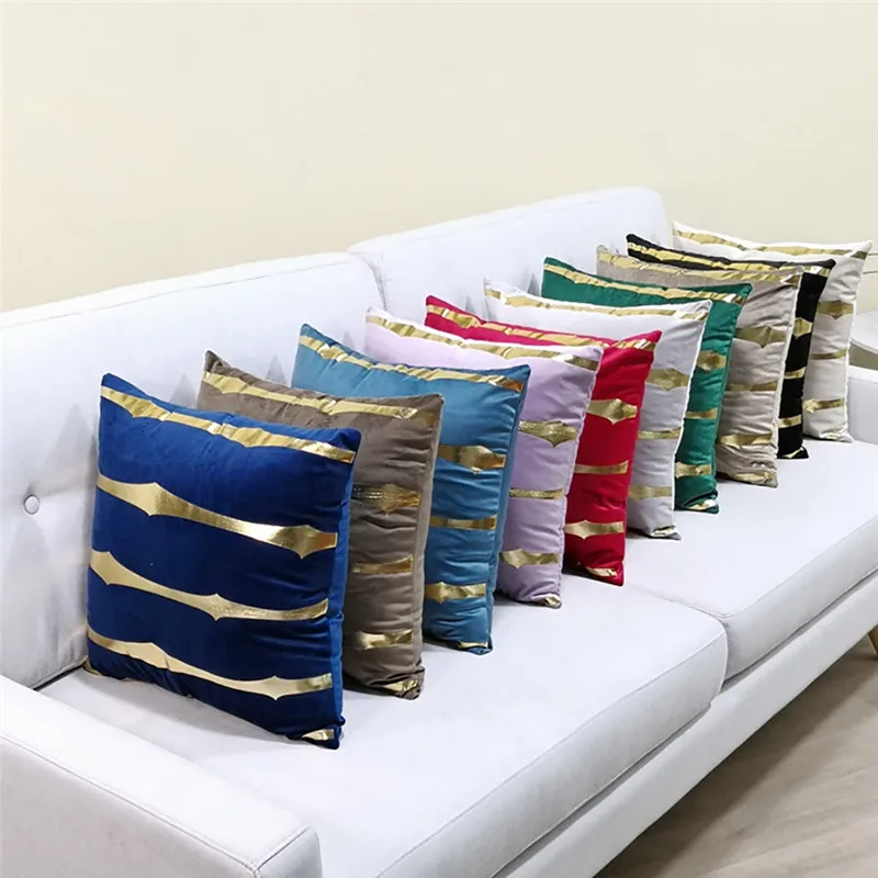 Fuwatacchi Gold Foli Geometric Lines Cushion Cover Striped Velvet Pillow Covers For Home Sofa Chair Decorative Throw Pillowcases | Дом и сад
