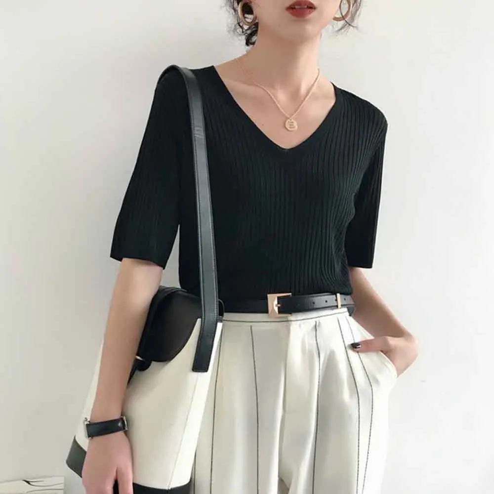 Футболка из вискозы трикотажная женская весна-лето приталенные дышащие для