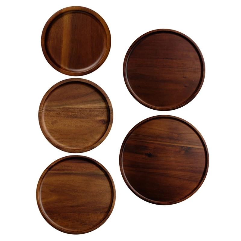 Wood Serving Tray Round Shaped Storage Trays Dessert Dinner Breads Fruit Snacks Food Display Dishes Tea for Kitchen | Дом и сад