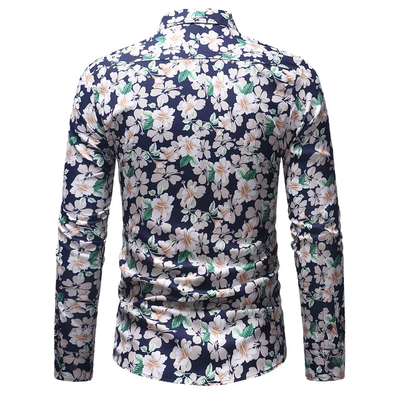 Весна 2019 новый стиль мужская рубашка с длинным рукавом и принтом модная