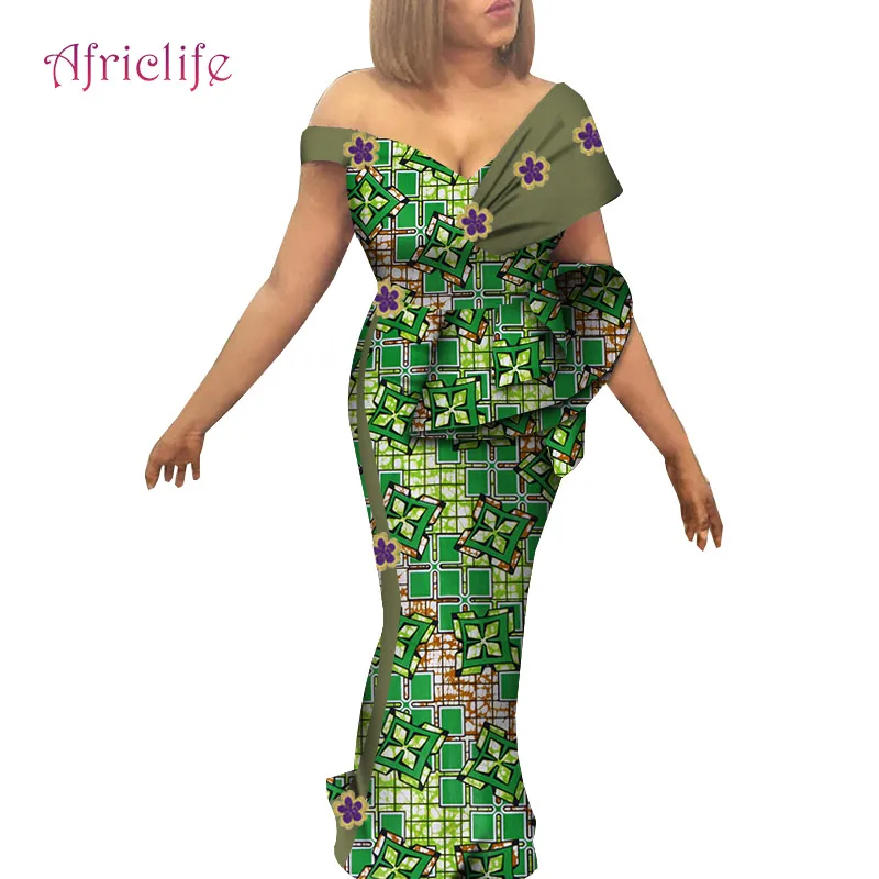 

African Ankara Party Dresses Lady Clothing with Flowers Decorations WY6853