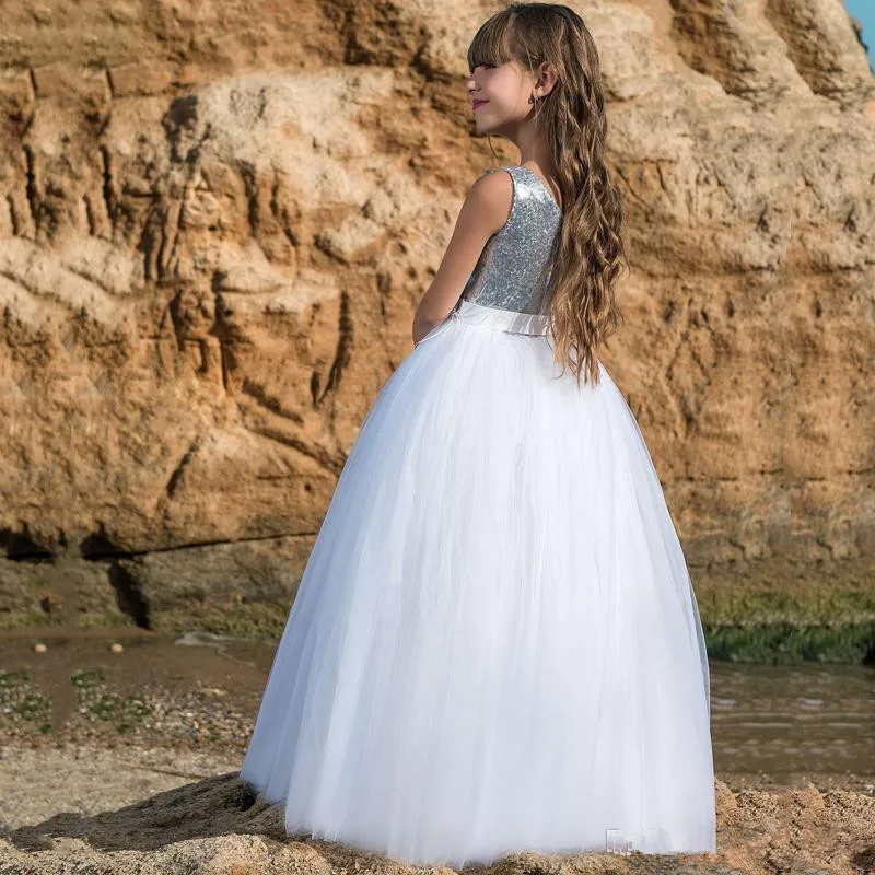Cheap Flower Girl Dresses Blue Sequins Thin Net Sleeveless Performance Host Pettiskirt Princess Party Dress | Свадьбы и торжества