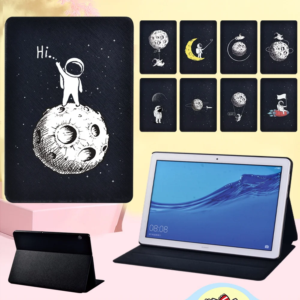 

Anti-fall Tablet Case for Huawei MediaPad T5 10.1/T3 10 9.6/T3 8.0 Astronaut Pattern Lightweight Leather Stand Cover Case + Pen