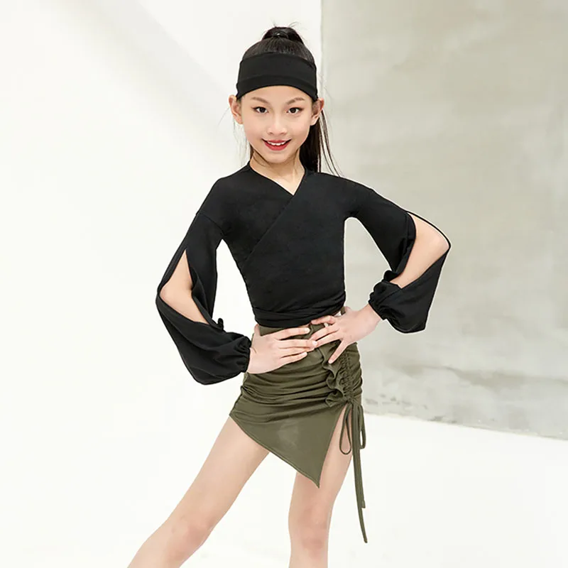 

New Latin Dance Tops Girls Long Sleeve Tap Dance Wear Stage Costume Dancer Outfit Designer Clothes Ballroom Practice Wear JL2722