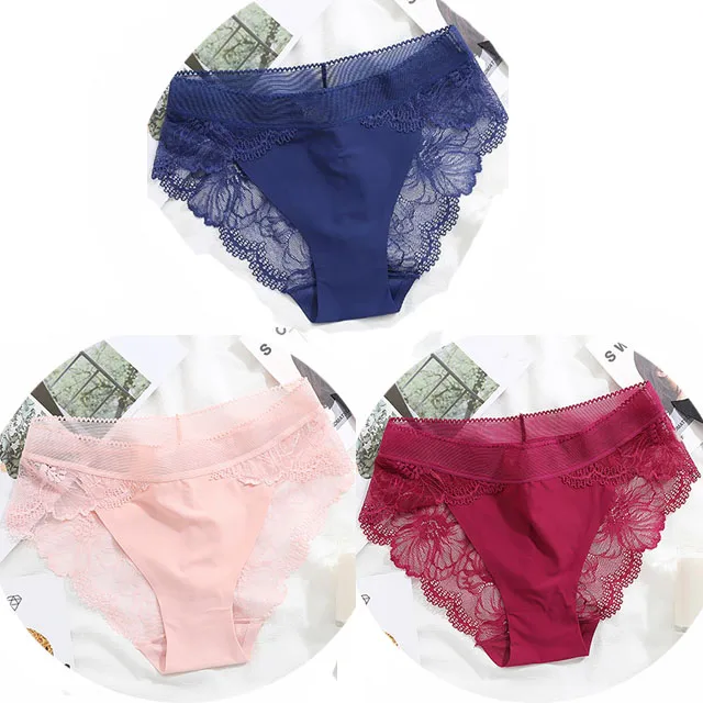 NK01-3PCS Женские трусы больших размеров Женские трусики Комфорт Белье Кружевное белье Трусы Ice Silk выдалбливают сексуальное женское белье calcinha - Цвет: NK01-3PCS