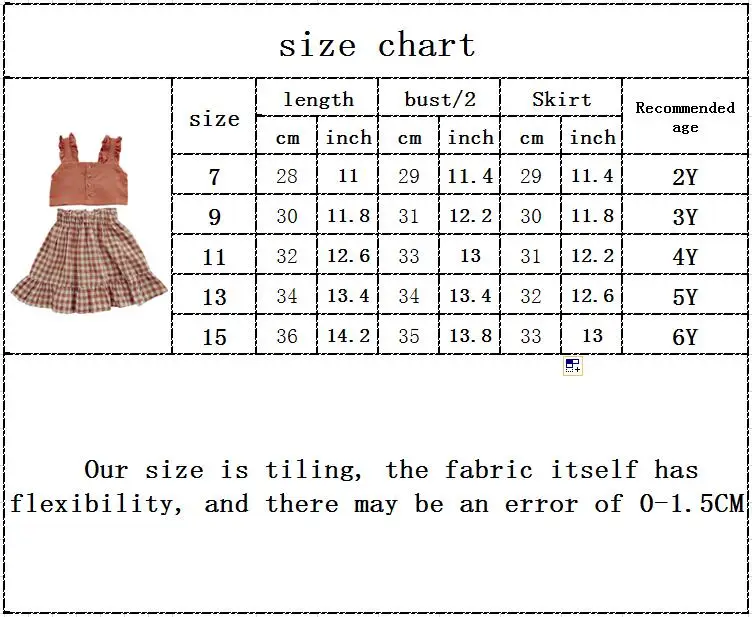 

Kids Baby Girl Clothes Set Tops Solid Sleeveless Shirt Crop Plaid A-Line Skirt New Summer Casual Outfit Sets Girls 2-6Y