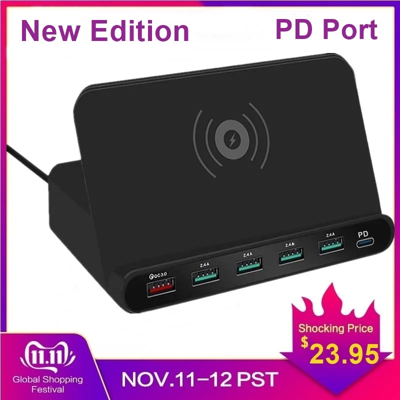 Tongdaytech мульти 5 портов USB зарядное устройство Qi Быстрое беспроводное зарядное устройство Quick Charge 3,0 Cargador Inalambrico для Iphone X 11 Pro samsung