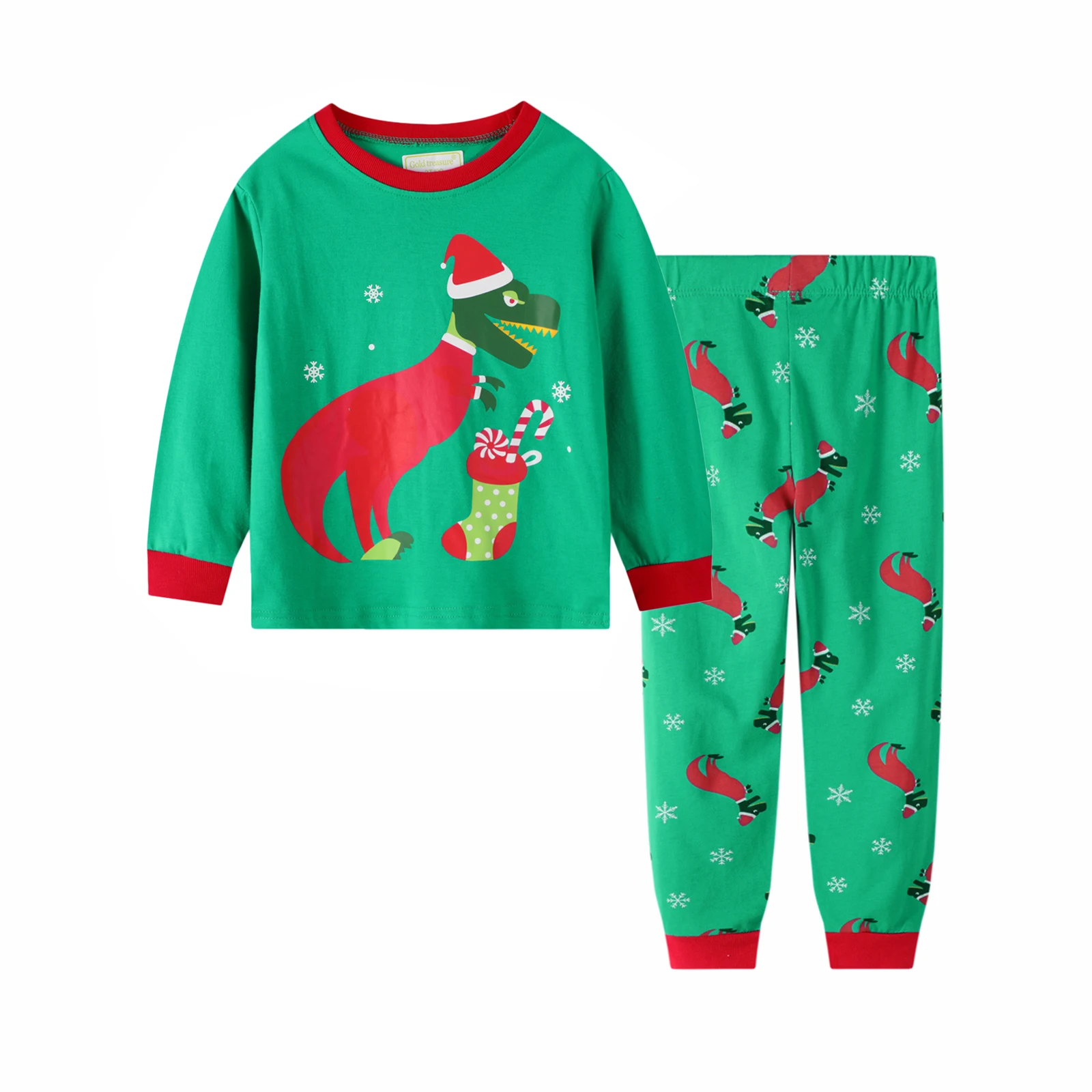 

Baby 2Pcs Christmas Outfits, Long Sleeve Dinosaur Snowflake Print Tops + Pants Set Loungewear