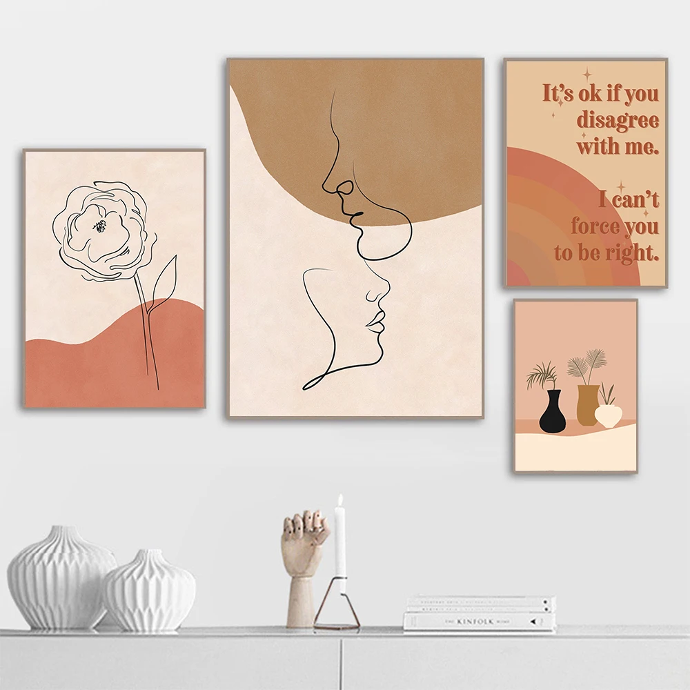 

Line Couples Face Rose Flower Poster Abstract Vase Rainbow Quote Canvas Painting Boho Art Print Wall Picture Living Home Decor