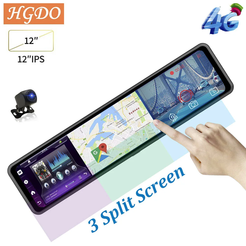 Автомобильный видеорегистратор HGDO 12 дюймов 4G Android 8 1 зеркало заднего вида 1080P 3