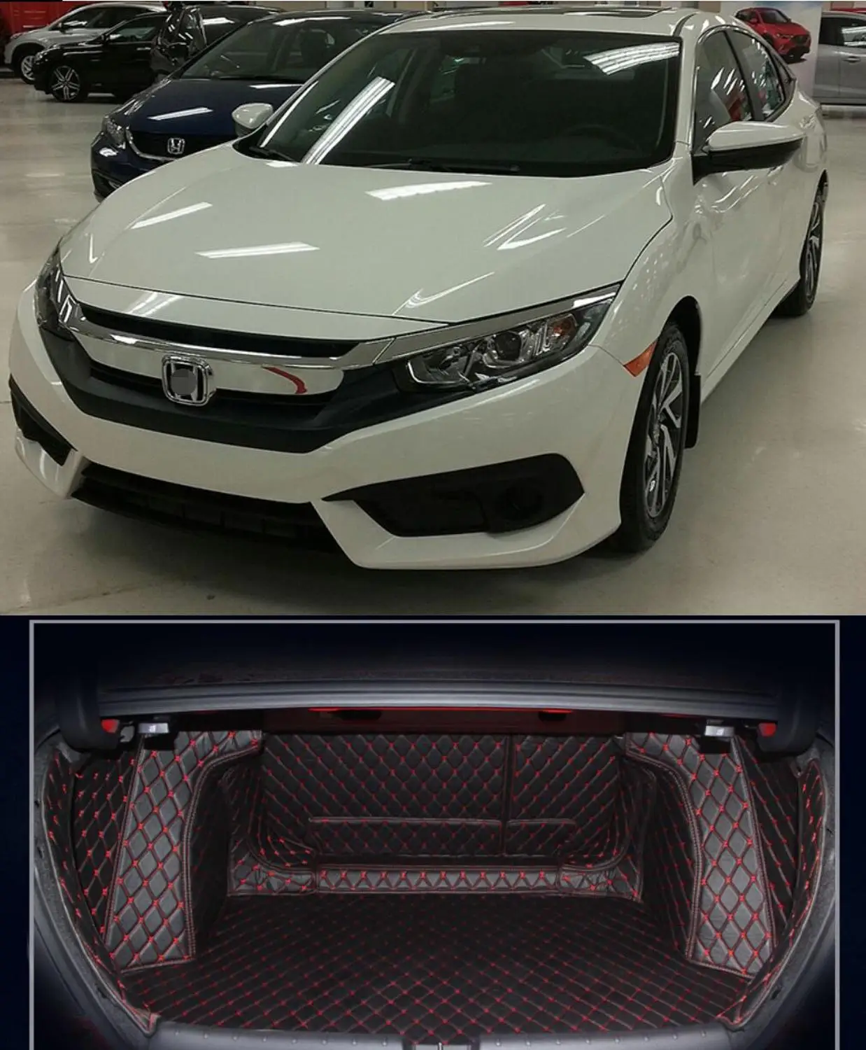 Кожаный коврик для багажника автомобиля подкладка груза Honda Civic 2016 2017 2018 2019 2020 10