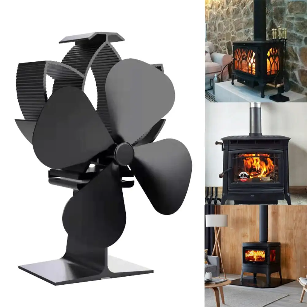 

Черный камин, 4 лезвия, рабочая деревянная горелка Ecofan, тихая домашняя фотография, эффективное распределение тепла