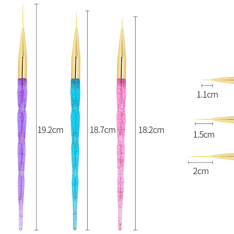 

3Pcs/Set Nail Art Liner Painting Pen 3D Tips DIY Acrylic UV Gel Brushes Drawing Flower Line Manicure Tools