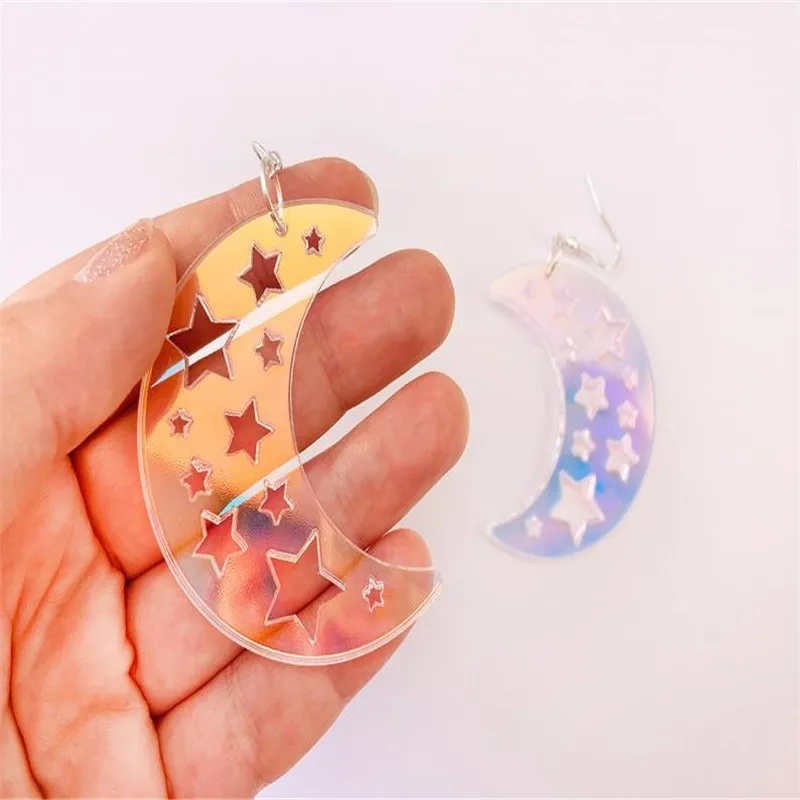 Переливающиеся серьги в форме Луны-звезды Полумесяца большой прозрачный