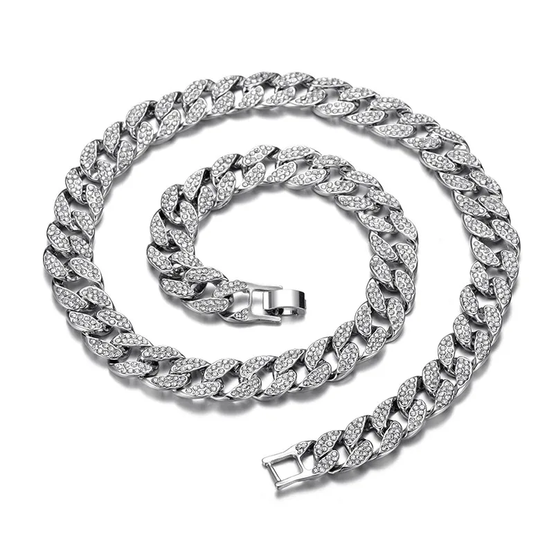 Bling Iced Out кубинское звено браслет ожерелье Мужская мода персонализированные перо подарок колье из горного хрусталя Набор хип хоп ювелирные изделия