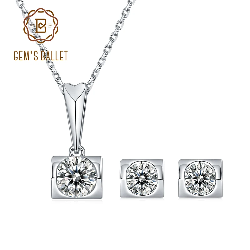 

GEM'S BALLET 925 Sterling Silver Angel's Kiss Moissanite Jewelry Set Moissanite Diamond Pendant Necklace Earrings Set For Women