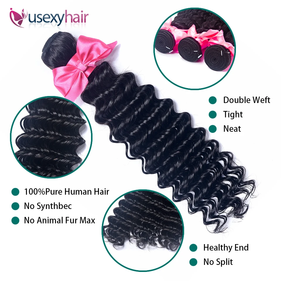 

USEXY Human Hair Bundles 3/4 Bundles Non-Remy Brazilian Hair Weave Deep Wave Bundles Human Hair Extension Free Shipping