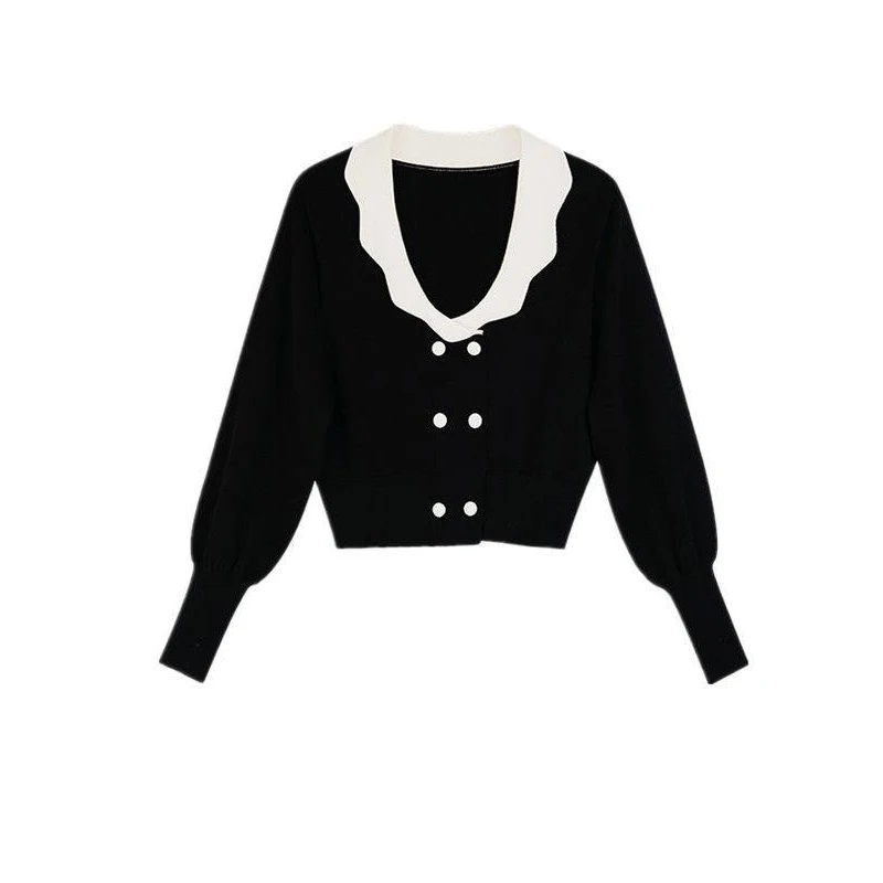 

Vintage Sailor V-neck Knitted Sweater Women's Autumn Elegant Long-sleeved College Style Knitted Pullover Ladies Sweater Top 2021