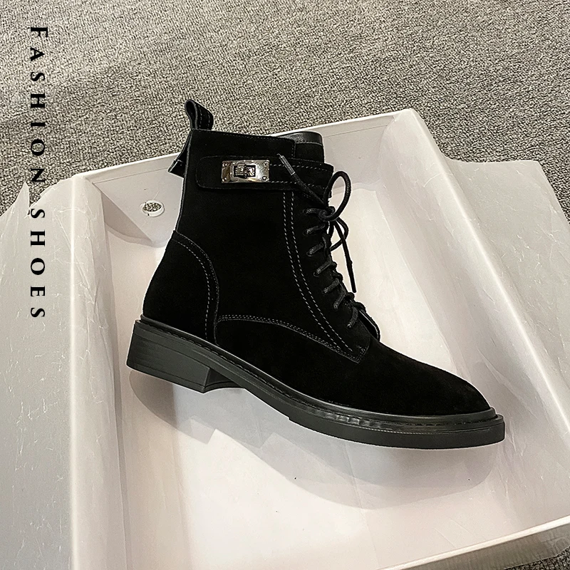 

Women's Boots Classics Style Booties Warm Plush Winter Shoes for Women Cowhide Woman Ankle Boots Round Toe botas femininas