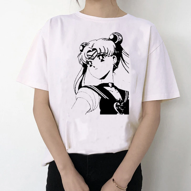 Sailor Moon 90s забавная футболка кофта с капюшоном футболка Эстетическая кошка аниме Женская Милая футболка Kawaii тройники мода Ullzang - Цвет: 3073